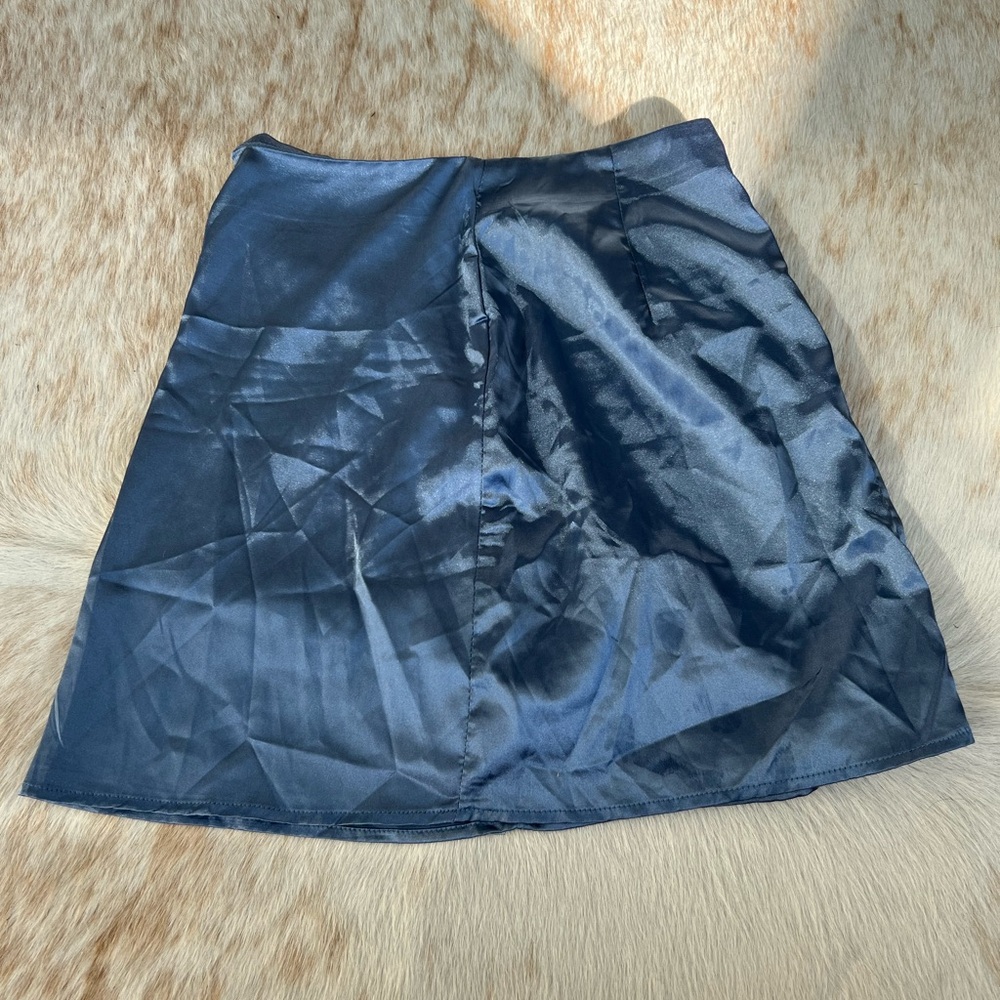 Satin blue high waisted mini skirt